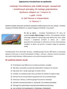Instalacje Fotowoltaiczne - spotkanie informacyjne 7 sierpnia