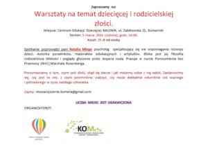 Stowarzyszenie Rodziców Gminy Komorniki KOMeta zaprasza na spotkanie.
