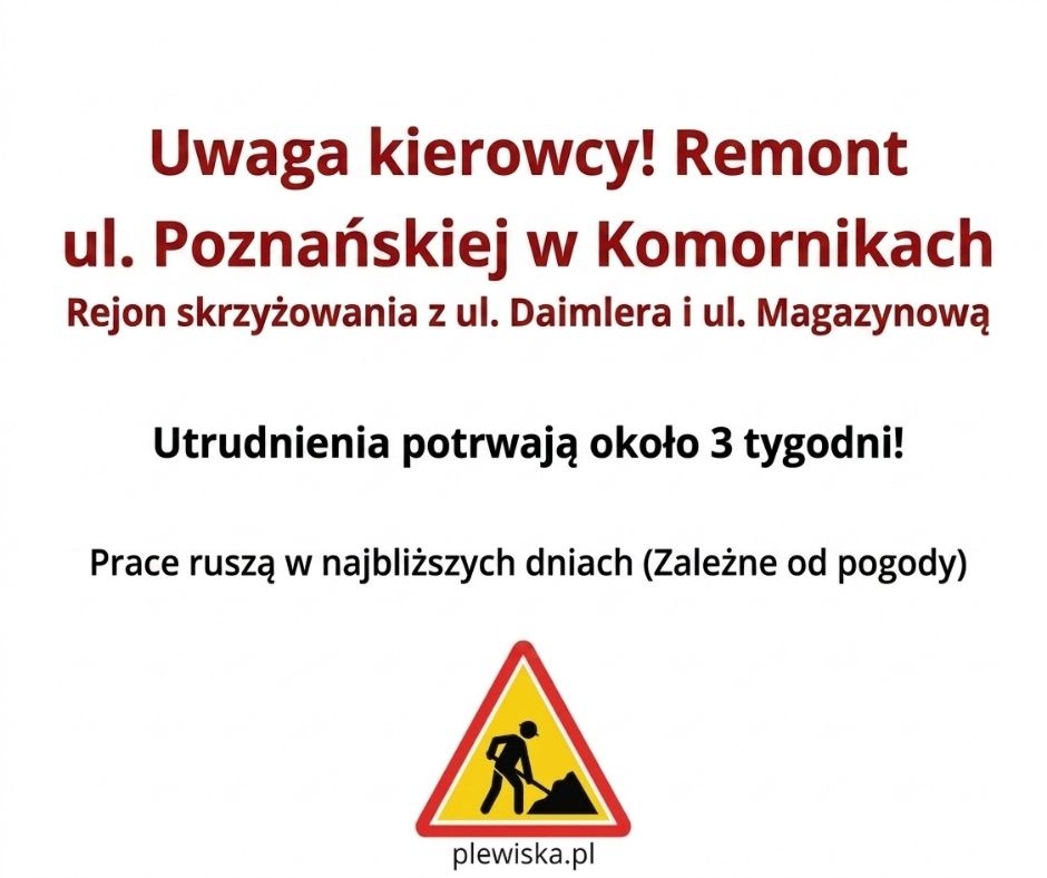 remont ulicy Poznańskiej w Komornikach